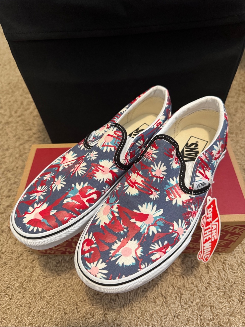 Vans Slip-On Floral Canvas Sneakers - Navy Red White